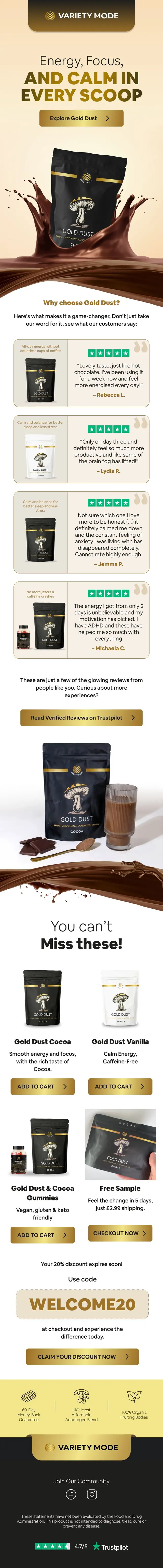 Mushroom supplement welcome email
